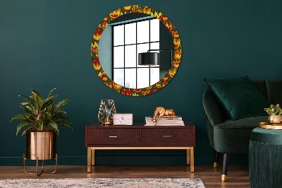 Round mirror printed frame Retro tulips