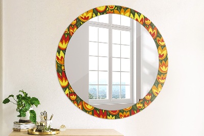 Round mirror printed frame Retro tulips