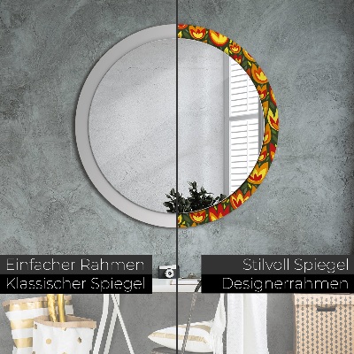 Round mirror printed frame Retro tulips