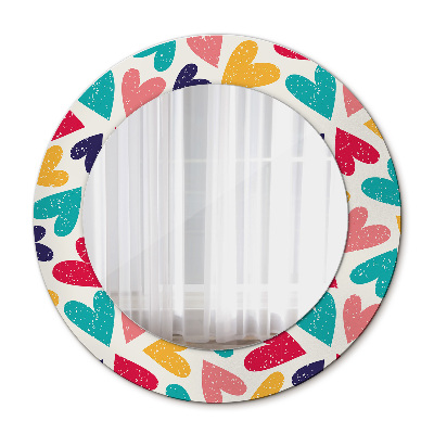 Round mirror printed frame Colorful hearts