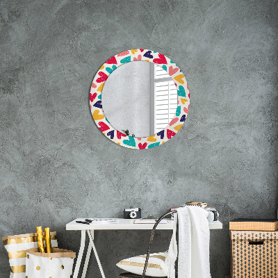 Round mirror printed frame Colorful hearts