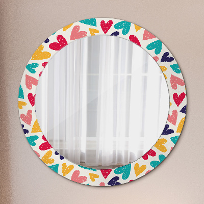 Round mirror printed frame Colorful hearts