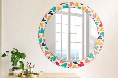 Round mirror printed frame Colorful hearts