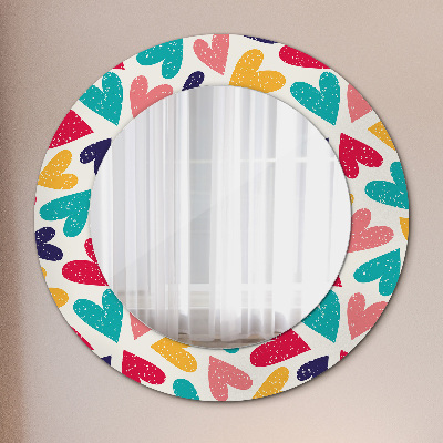 Round mirror printed frame Colorful hearts