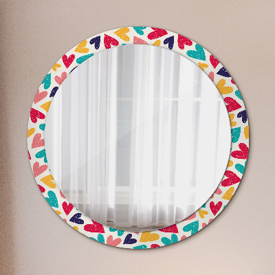 Round mirror printed frame Colorful hearts