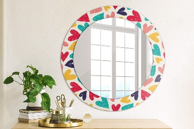 Round mirror printed frame Colorful hearts