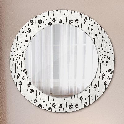 Round decorative wall mirror Floral drawing