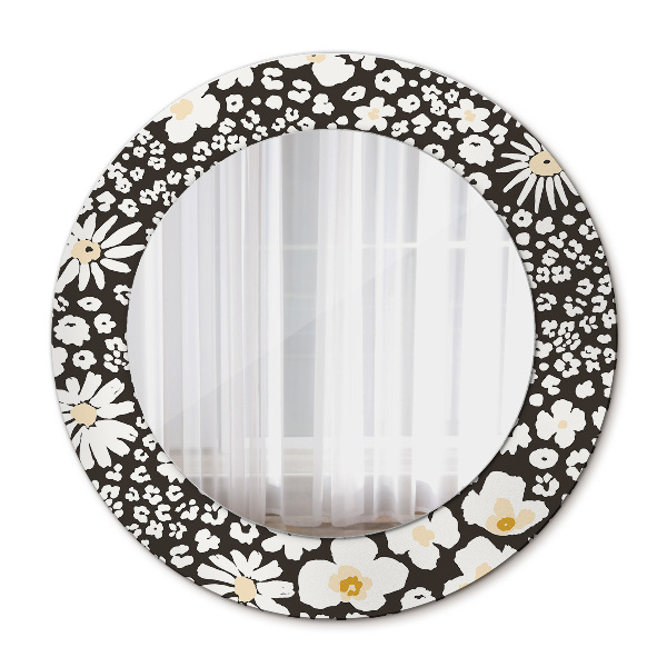 Round decorative wall mirror Ivory daisies