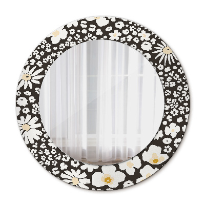 Round decorative wall mirror Ivory daisies