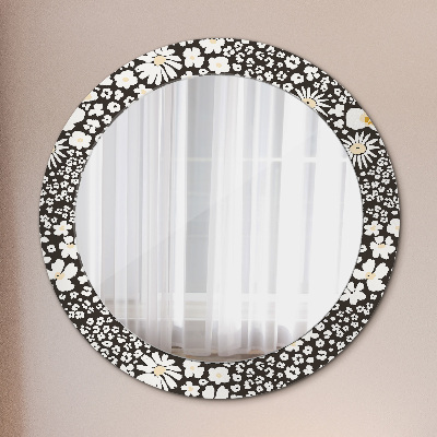 Round decorative wall mirror Ivory daisies