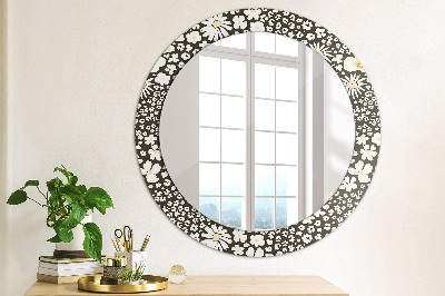 Round decorative wall mirror Ivory daisies