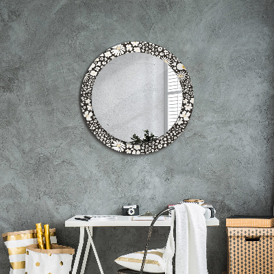 Round decorative wall mirror Ivory daisies