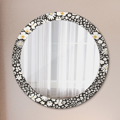 Round decorative wall mirror Ivory daisies