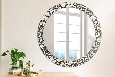 Round decorative wall mirror Ivory daisies