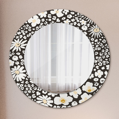 Round decorative wall mirror Ivory daisies