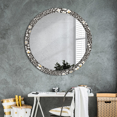 Round decorative wall mirror Ivory daisies