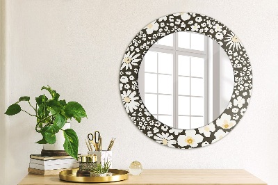 Round decorative wall mirror Ivory daisies