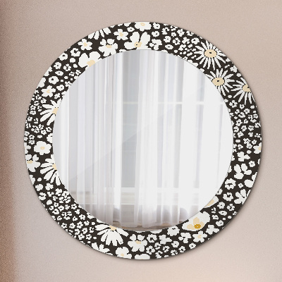 Round decorative wall mirror Ivory daisies