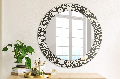 Round decorative wall mirror Ivory daisies