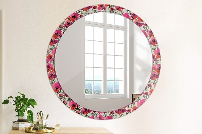 Round decorative wall mirror Rosy poppies