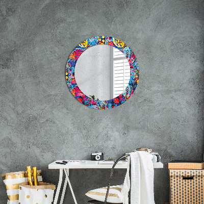 Round decorative wall mirror Colorful doodles