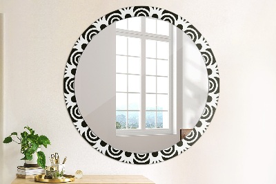 Round decorative wall mirror Black geometric ornament