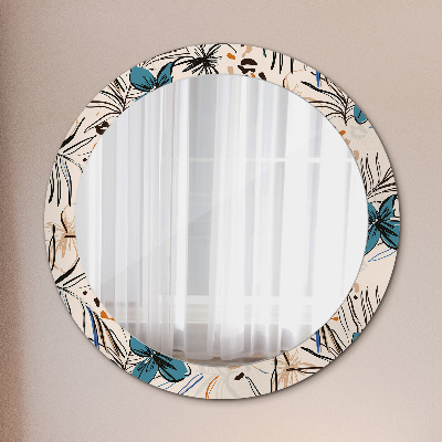 Round decorative wall mirror Flowers with jungle pattern