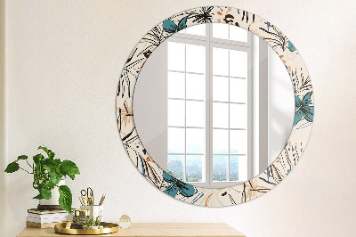 Round decorative wall mirror Flowers with jungle pattern