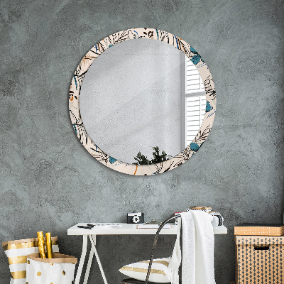 Round decorative wall mirror Flowers with jungle pattern