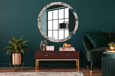 Round decorative wall mirror Flowers with jungle pattern