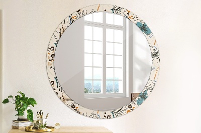 Round decorative wall mirror Flowers with jungle pattern