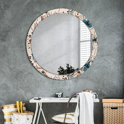 Round decorative wall mirror Flowers with jungle pattern