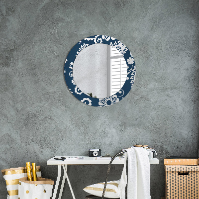 Round mirror printed frame Paisley composition