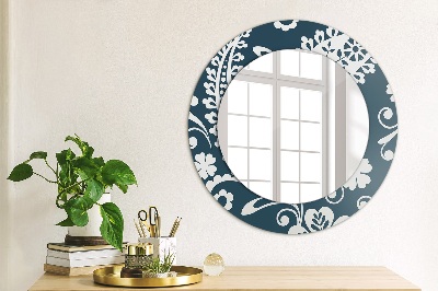 Round mirror printed frame Paisley composition