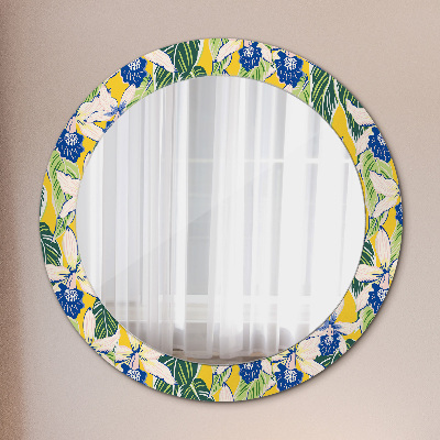 Round mirror decor Blue and yellow orchids