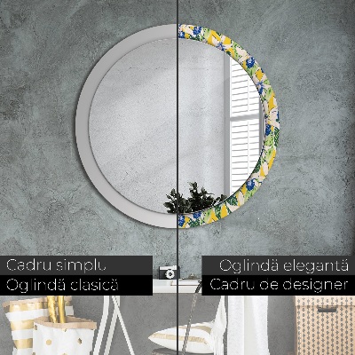 Round mirror decor Blue and yellow orchids