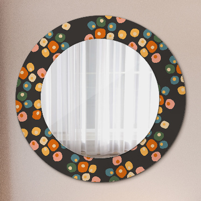 Round mirror printed frame Flower dots