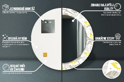 Round mirror printed frame Yellow birds on branches