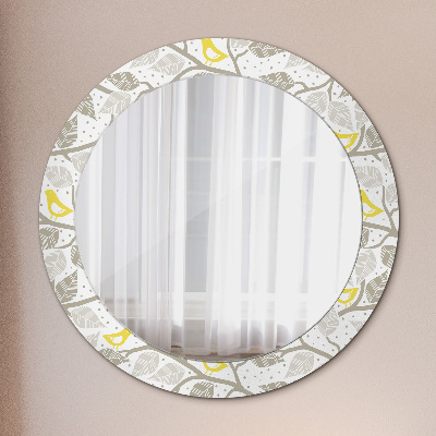 Round mirror printed frame Yellow birds on branches