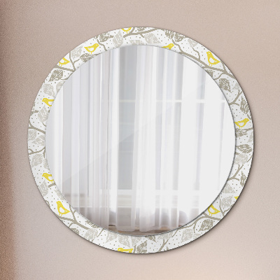 Round mirror printed frame Yellow birds on branches