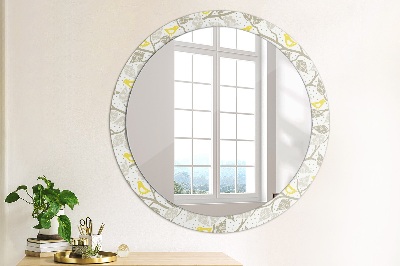 Round mirror printed frame Yellow birds on branches