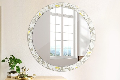 Round mirror printed frame Yellow birds on branches