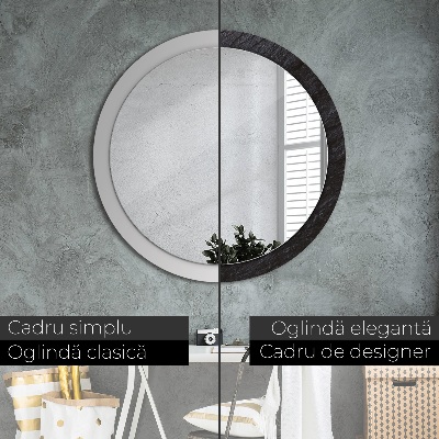 Round mirror printed frame Black stone