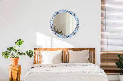 Round mirror printed frame Blue arabic pattern