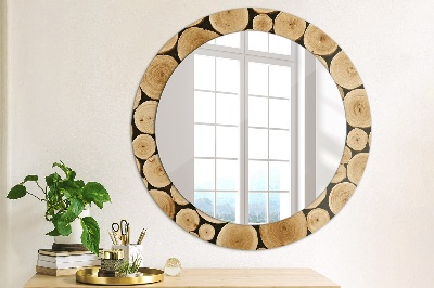 Round decorative wall mirror Wood logs