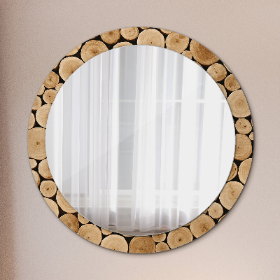 Round decorative wall mirror Wood logs