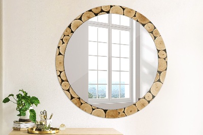 Round decorative wall mirror Wood logs