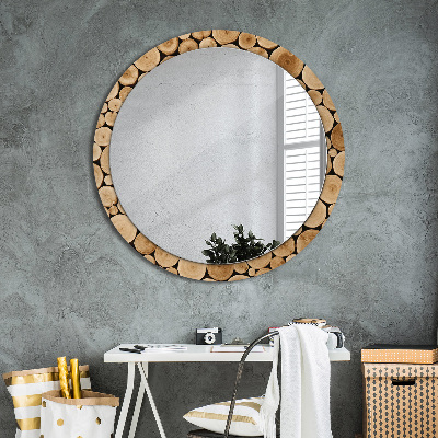 Round decorative wall mirror Wood logs