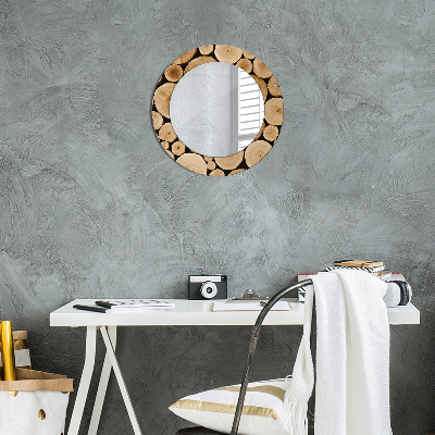 Round decorative wall mirror Wood logs