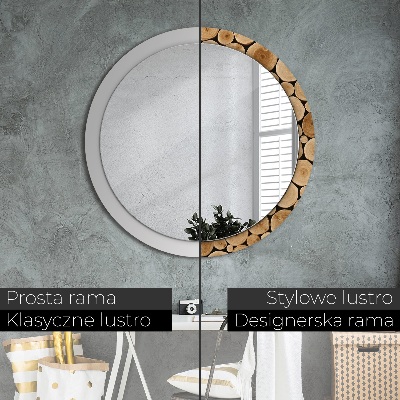 Round decorative wall mirror Wood logs